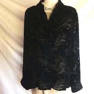 Ralph Lauren silk velvet burnout button blouse